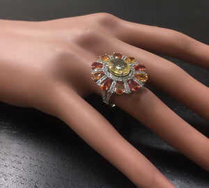 10.00 Carats Natural Very Nice Looking Sapphire and Diamond 14K Solid White Gold Ring