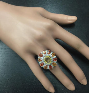 10.00 Carats Natural Very Nice Looking Sapphire and Diamond 14K Solid White Gold Ring