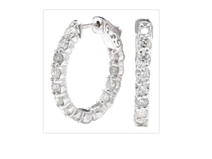 Exquisite 3.00 Carats Natural Diamond 14K Solid White Gold Hoop Earrings