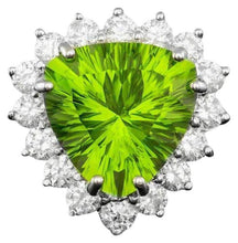 Load image into Gallery viewer, 10.90 Carats Natural Peridot and Diamond 14K Solid White Gold Ring