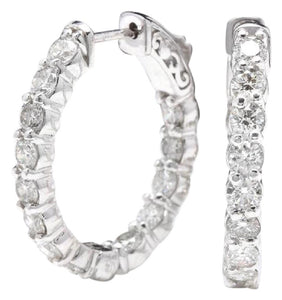 Exquisite 3.00 Carats Natural Diamond 14K Solid White Gold Hoop Earrings