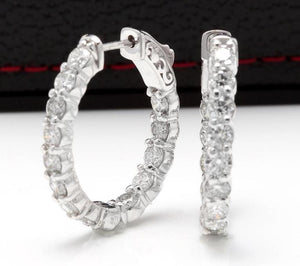 Exquisite 3.00 Carats Natural Diamond 14K Solid White Gold Hoop Earrings
