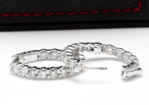 Exquisite 3.00 Carats Natural Diamond 14K Solid White Gold Hoop Earrings