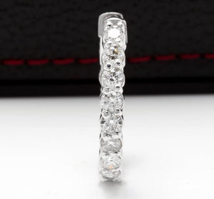 Exquisite 3.00 Carats Natural Diamond 14K Solid White Gold Hoop Earrings