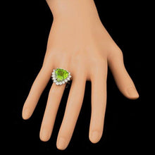 Load image into Gallery viewer, 10.90 Carats Natural Peridot and Diamond 14K Solid White Gold Ring