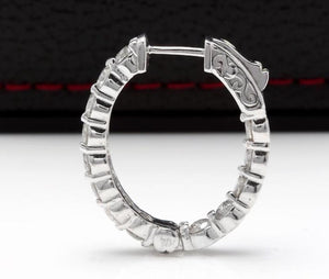 Exquisite 3.00 Carats Natural Diamond 14K Solid White Gold Hoop Earrings
