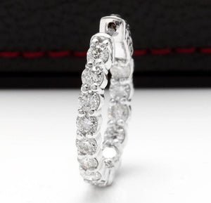 Exquisite 3.00 Carats Natural Diamond 14K Solid White Gold Hoop Earrings