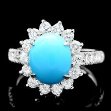 Load image into Gallery viewer, 4.50 Carats Natural Turquoise and Diamond 14K Solid White Gold Ring