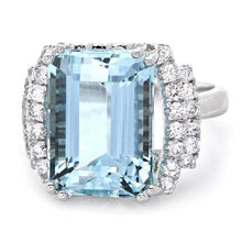Load image into Gallery viewer, 9.50 Carats Natural Aquamarine and Diamond 14K Solid White Gold Ring