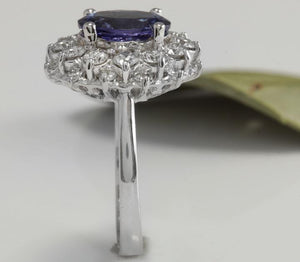 4.25 Carats Natural Very Nice Looking Tanzanite and Diamond 14K Solid White Gold Ring
