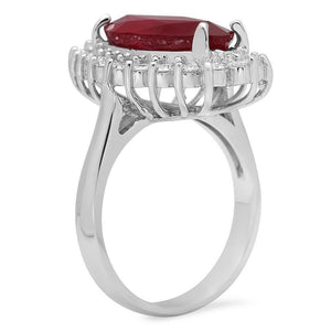 9.20 Carats Natural Red Ruby and Diamond 14K Solid White Gold Ring