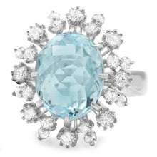 Load image into Gallery viewer, 7.40 Carats Natural Aquamarine and Diamond 14K Solid White Gold Ring
