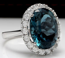 Load image into Gallery viewer, 13.20 Carats Natural Impressive London Blue Topaz and Diamond 14K White Gold Ring
