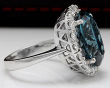 Load image into Gallery viewer, 13.20 Carats Natural Impressive London Blue Topaz and Diamond 14K White Gold Ring