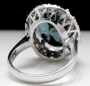 13.20 Carats Natural Impressive London Blue Topaz and Diamond 14K White Gold Ring