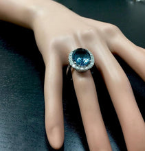 Load image into Gallery viewer, 13.20 Carats Natural Impressive London Blue Topaz and Diamond 14K White Gold Ring