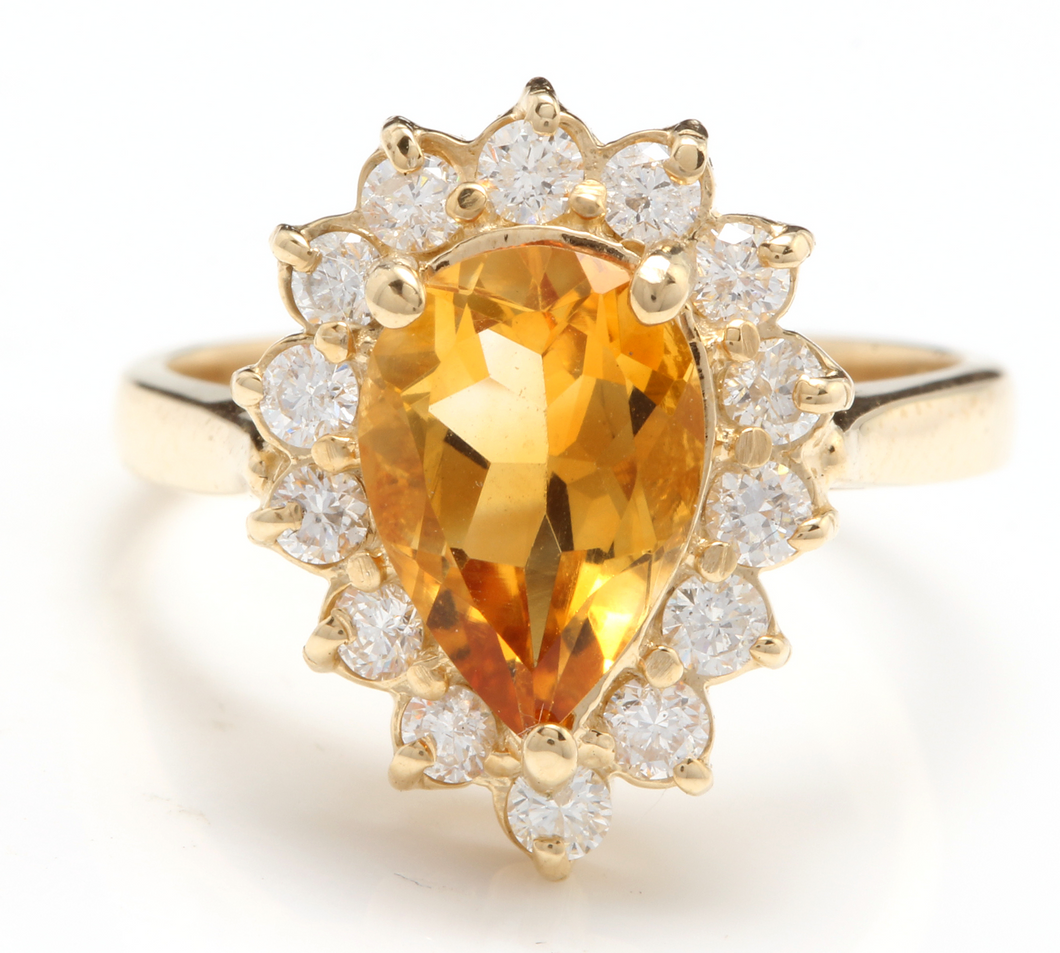 2.70 Carats Natural Very Nice Looking Citrine and Diamond 14K Solid Yellow Gold Ring