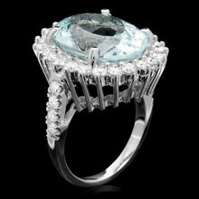 Load image into Gallery viewer, 12.90 Carats Natural Aquamarine and Diamond 14k Solid White Gold Ring