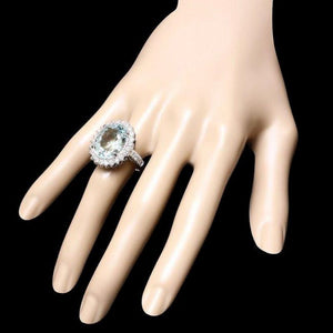 12.90 Carats Natural Aquamarine and Diamond 14k Solid White Gold Ring