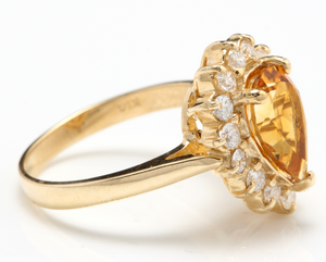 2.70 Carats Natural Very Nice Looking Citrine and Diamond 14K Solid Yellow Gold Ring