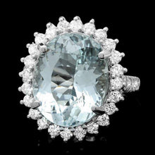 Load image into Gallery viewer, 12.90 Carats Natural Aquamarine and Diamond 14k Solid White Gold Ring