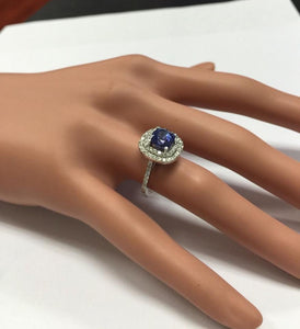 2.80 Carats Natural Very Nice Looking AAA+ Tanzanite and Diamond 14K Solid White Gold Ring