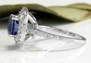 2.80 Carats Natural Very Nice Looking AAA+ Tanzanite and Diamond 14K Solid White Gold Ring