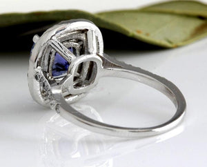 2.80 Carats Natural Very Nice Looking AAA+ Tanzanite and Diamond 14K Solid White Gold Ring