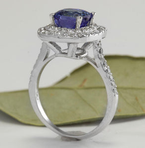 2.80 Carats Natural Very Nice Looking AAA+ Tanzanite and Diamond 14K Solid White Gold Ring
