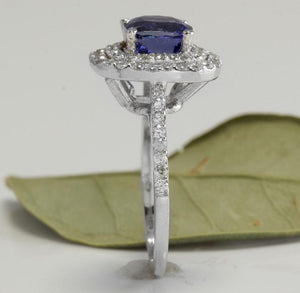 2.80 Carats Natural Very Nice Looking AAA+ Tanzanite and Diamond 14K Solid White Gold Ring