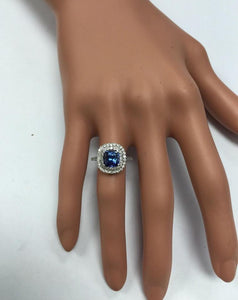 2.80 Carats Natural Very Nice Looking AAA+ Tanzanite and Diamond 14K Solid White Gold Ring