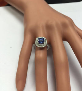 2.80 Carats Natural Very Nice Looking AAA+ Tanzanite and Diamond 14K Solid White Gold Ring