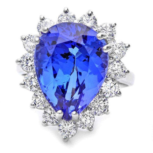 10.10 Carats Natural Tanzanite and Diamond 18K Solid White Gold Ring