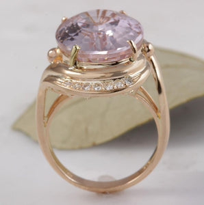 16.18 Carats Exquisite Natural Pink Kunzite and Diamond 14K Solid Rose Gold Ring