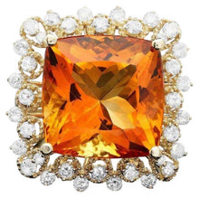 Load image into Gallery viewer, 12.80 Carats Natural Citrine and Diamond 14K Solid Yellow Gold Ring