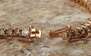 Very Impressive 9.57 Carats Natural White and Champagne Diamond 14K Solid Rose Gold Bracelet