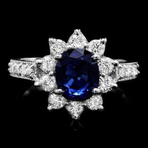 3.30 Carats Natural Blue Sapphire and Diamond 14K Solid White Gold Ring
