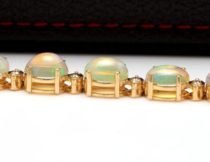 Very Impressive 20.00 Carats Natural Ethiopian Opal & Diamond 14K Solid Yellow Gold Bracelet
