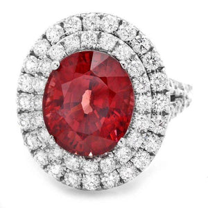 10.40 Carats Natural Red Zircon and Diamond 14K Solid White Gold Ring