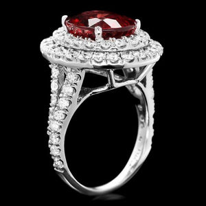 10.40 Carats Natural Red Zircon and Diamond 14K Solid White Gold Ring