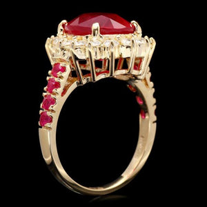 7.30 Carats Natural Red Ruby and Diamond 14K Solid Yellow Gold Ring