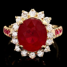 Load image into Gallery viewer, 7.30 Carats Natural Red Ruby and Diamond 14K Solid Yellow Gold Ring