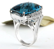 Load image into Gallery viewer, HUGE 33.40 Carats Natural Impressive London Blue Topaz and Diamond 14K White Gold Ring