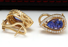 Load image into Gallery viewer, Exquisite 3.75 Carats Natural Tanzanite and Diamond 14K Solid Yellow Gold Stud Earrings
