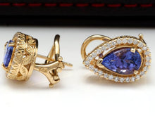 Load image into Gallery viewer, Exquisite 3.75 Carats Natural Tanzanite and Diamond 14K Solid Yellow Gold Stud Earrings