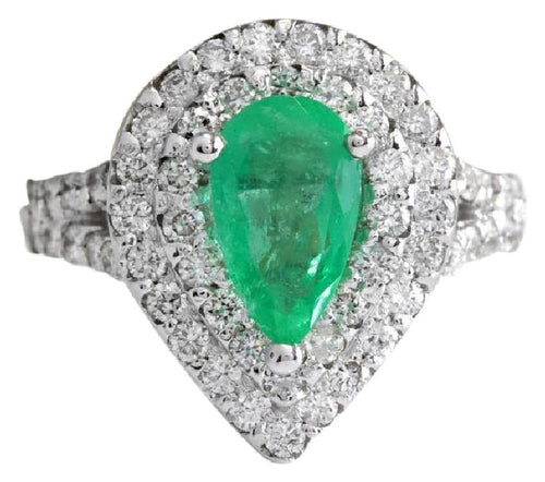 3.50 Carats Natural Colombian Emerald and Diamond 14K Solid White Gold Ring