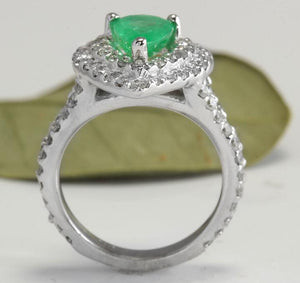 3.50 Carats Natural Colombian Emerald and Diamond 14K Solid White Gold Ring