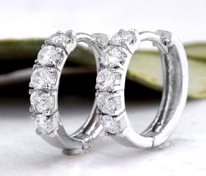 Exquisite .75 Carats Natural Diamond 14K Solid White Gold Hoop Earrings