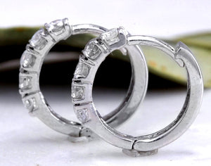Exquisite .75 Carats Natural Diamond 14K Solid White Gold Hoop Earrings