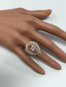 4.60 Carats Exquisite Natural Pink Morganite and Diamond 14K Solid Rose Gold Ring